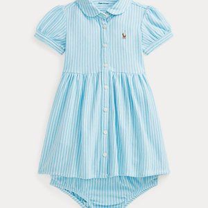 Ralph Lauren 12M  French Turquoise Striped Knit Oxford Dress & Bloomer
